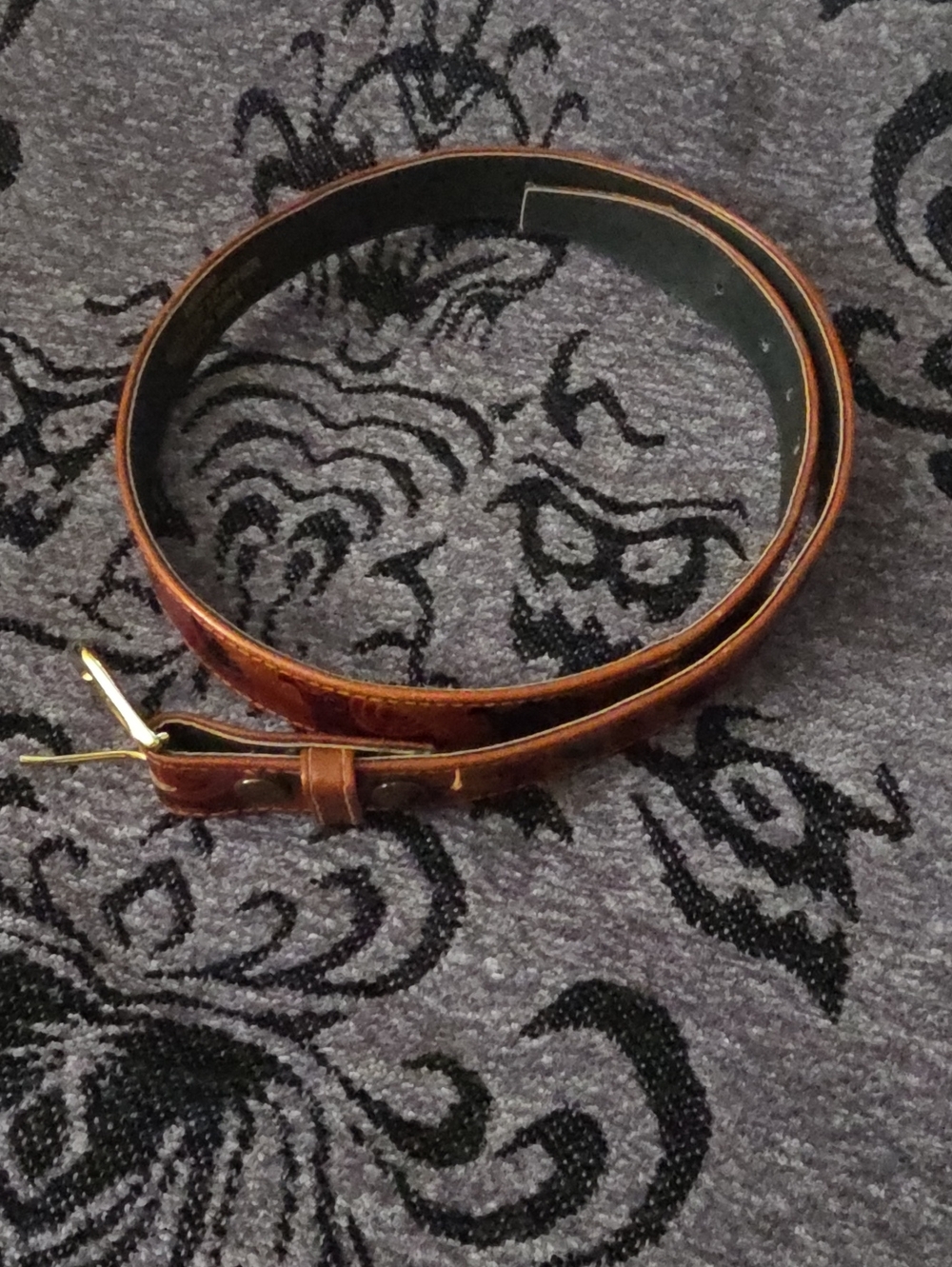 Vintage Brown Leather Belt with Gold-Tone Buckle Very Good Condition